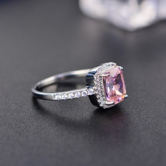 Sterling Silver Diamond Halo Princess Cut Ring - Picture 2 of 2